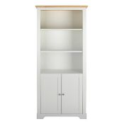(R8B) 1x Diva Bookcase RRP £150. Grey Finish With Oak Effect Top. Three Open Shelves And Two Compa