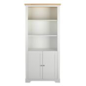 (R9G) 1x Diva Bookcase RRP £150. White Finish With Oak Effect Top. Three Open Shelves And Two Comp