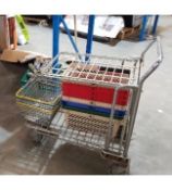 (R9A) 3x Wheeled Trolly. Approx. 15x Mixed Plastic And Shopping Baskets.
