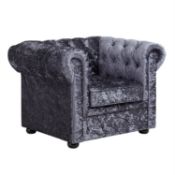 1x Chesterfield Crushed Velvet Armchair Petrol Blue RRP £275. (H)750 x (D)850 x (W)1050mm