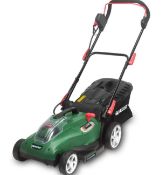 (R4H) 3x Mixed Lawnmowers. 1x Qualcast 38cm 36V (No Battery). 1x Sovereign 18V Cordless (Has Batter