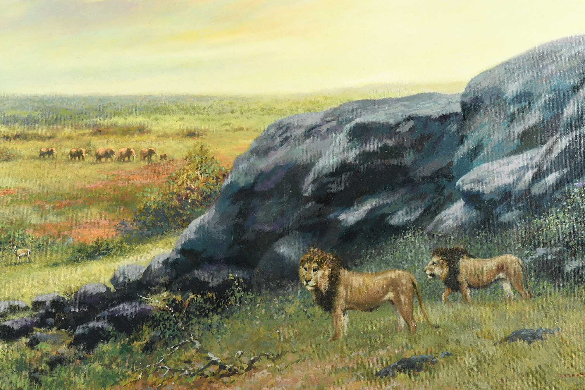 Joel Kirk Original Oil on Canvas ""Pride of Africa"" - Image 9 of 10