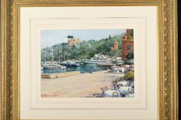 Angelo Romby Original Framed Painting of Harbour Scene