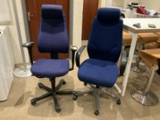 2 blue directors office chairs