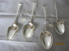 Group Of Four Antique Georgian Sterling Silver Serving / Table Spoons