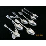 Group Of Seven Sterling Silver Antique Teaspoons Georgian & Victorian