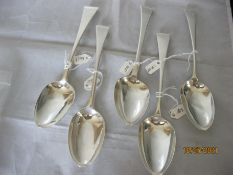 Group Of Five Antique Georgian Silver Serving / Table Spoons