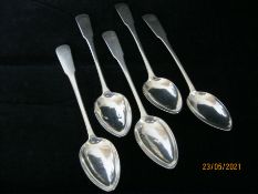 Set Five Georgian Sterling Silver Serving / Table Spoons Edinburgh 1805