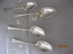 Group Of Four Antique Georgian Sterling Silver Serving / Table Spoons .