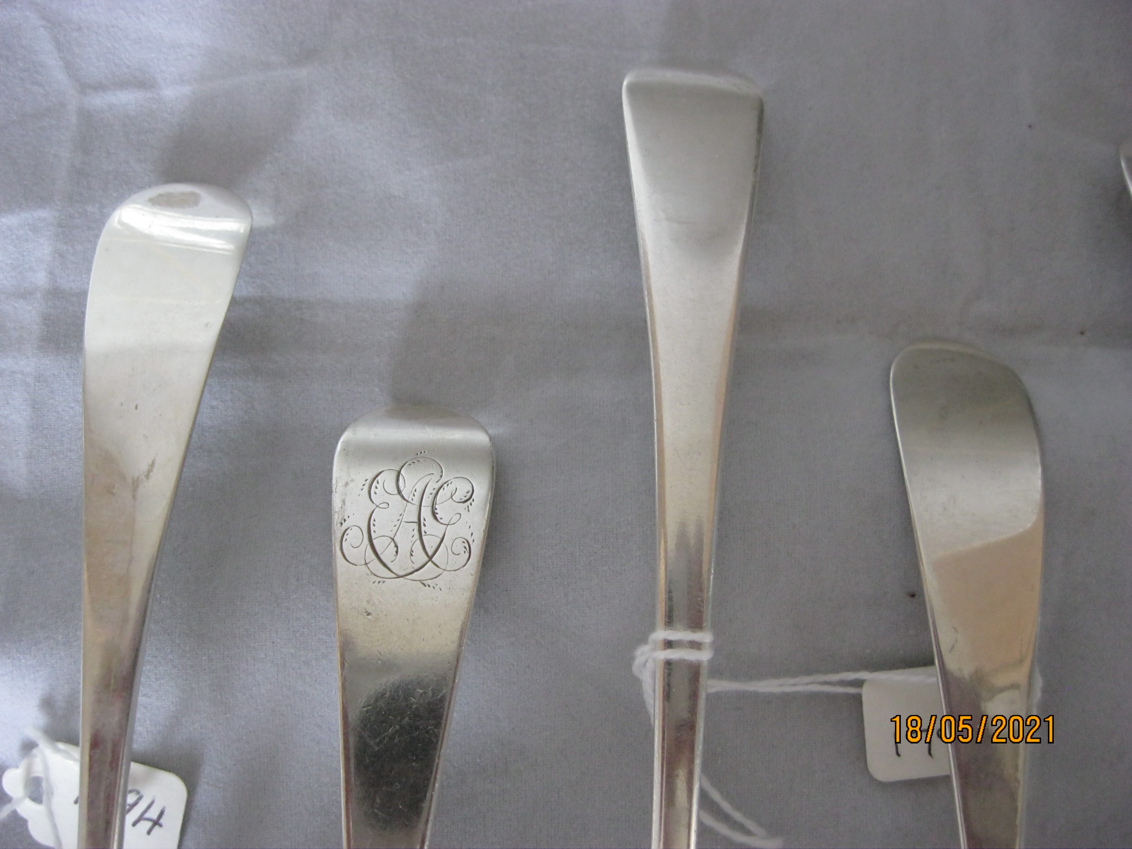 Group Off Seven Antique Georgian Silver Serving / Table Spoons - Image 3 of 6