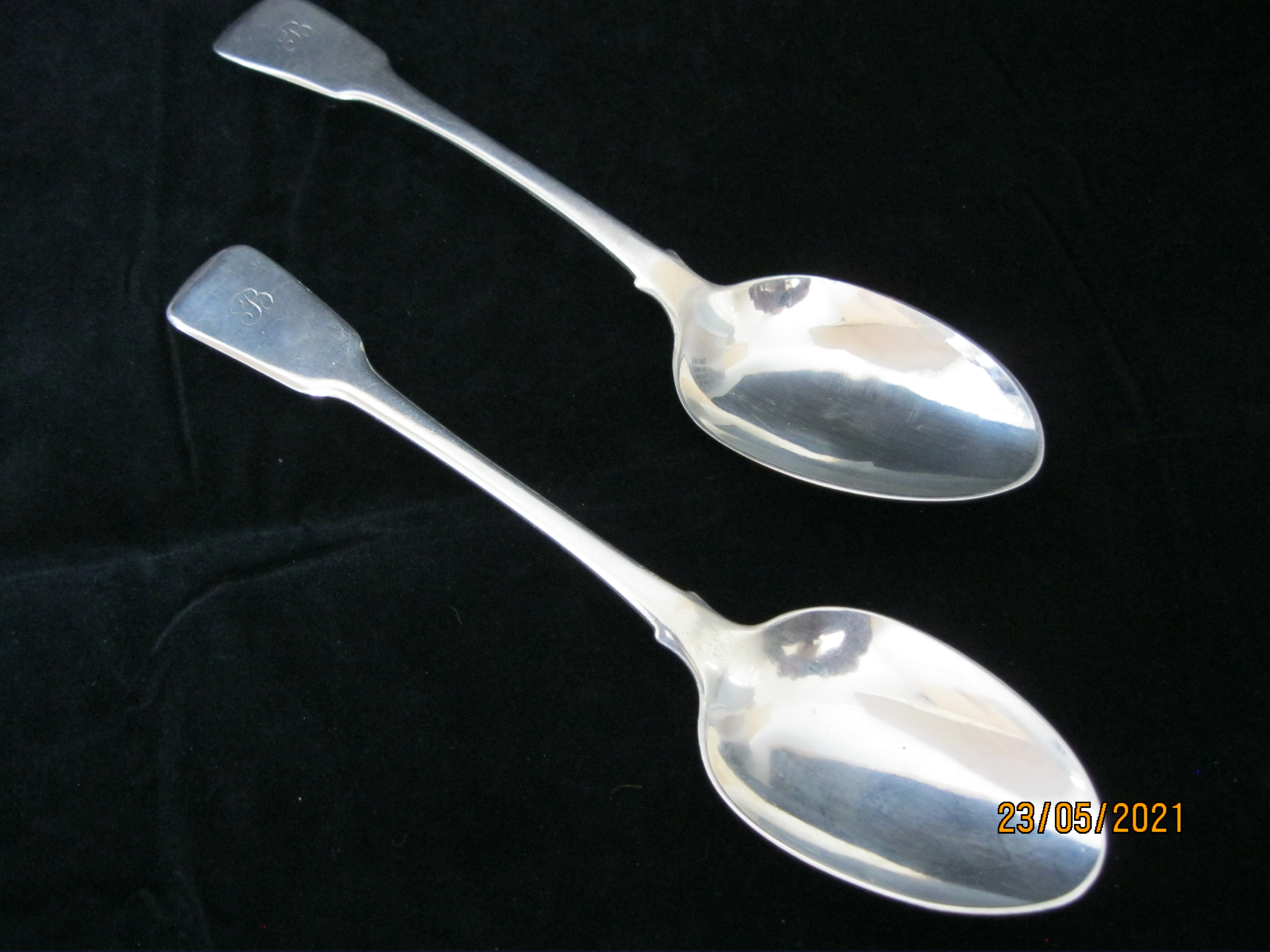 Pair Antique Georgian Sterling Silver Table / Serving Spoons 1814 London - Image 2 of 5