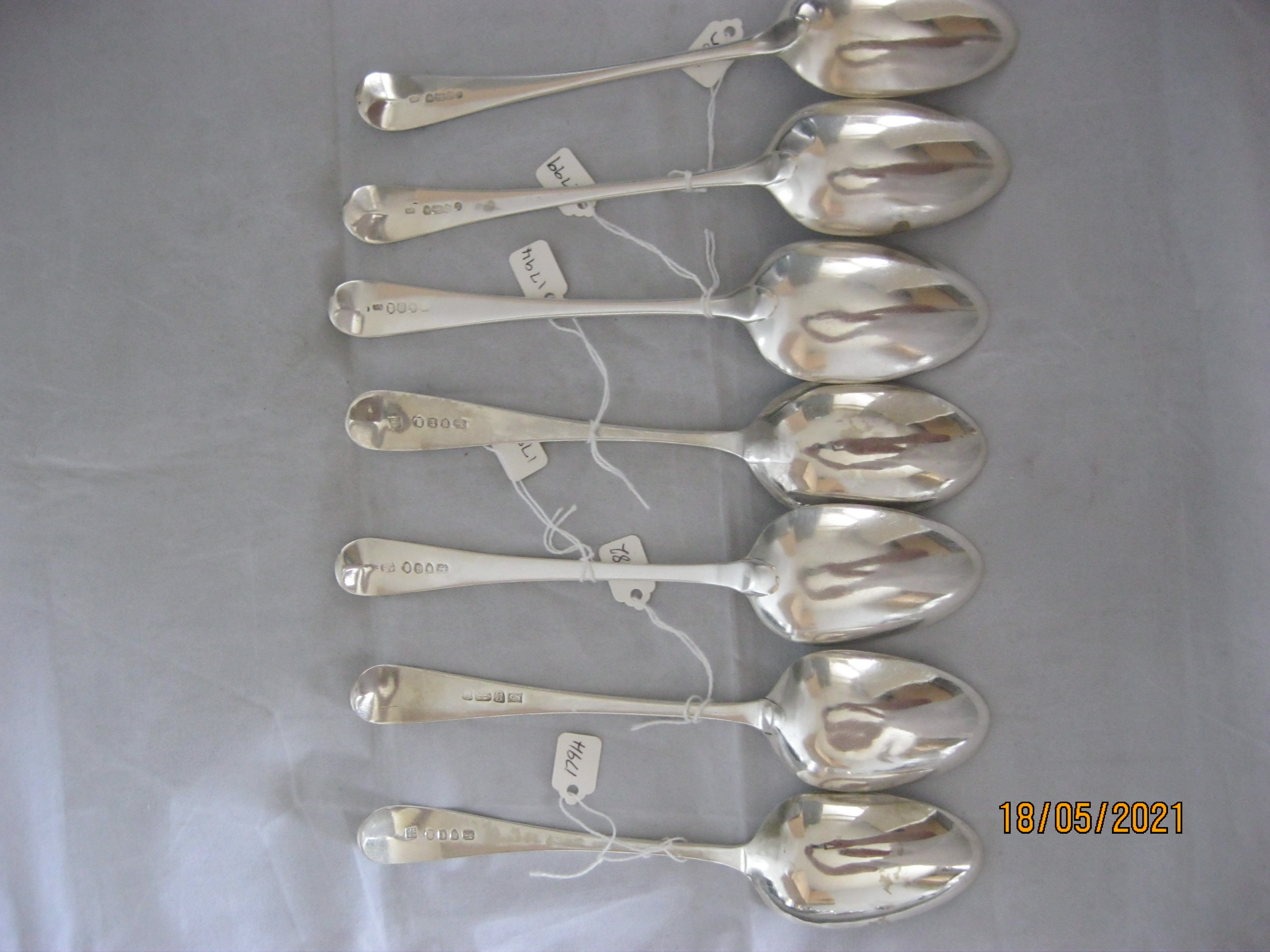 Group Off Seven Antique Georgian Silver Serving / Table Spoons - Image 4 of 6