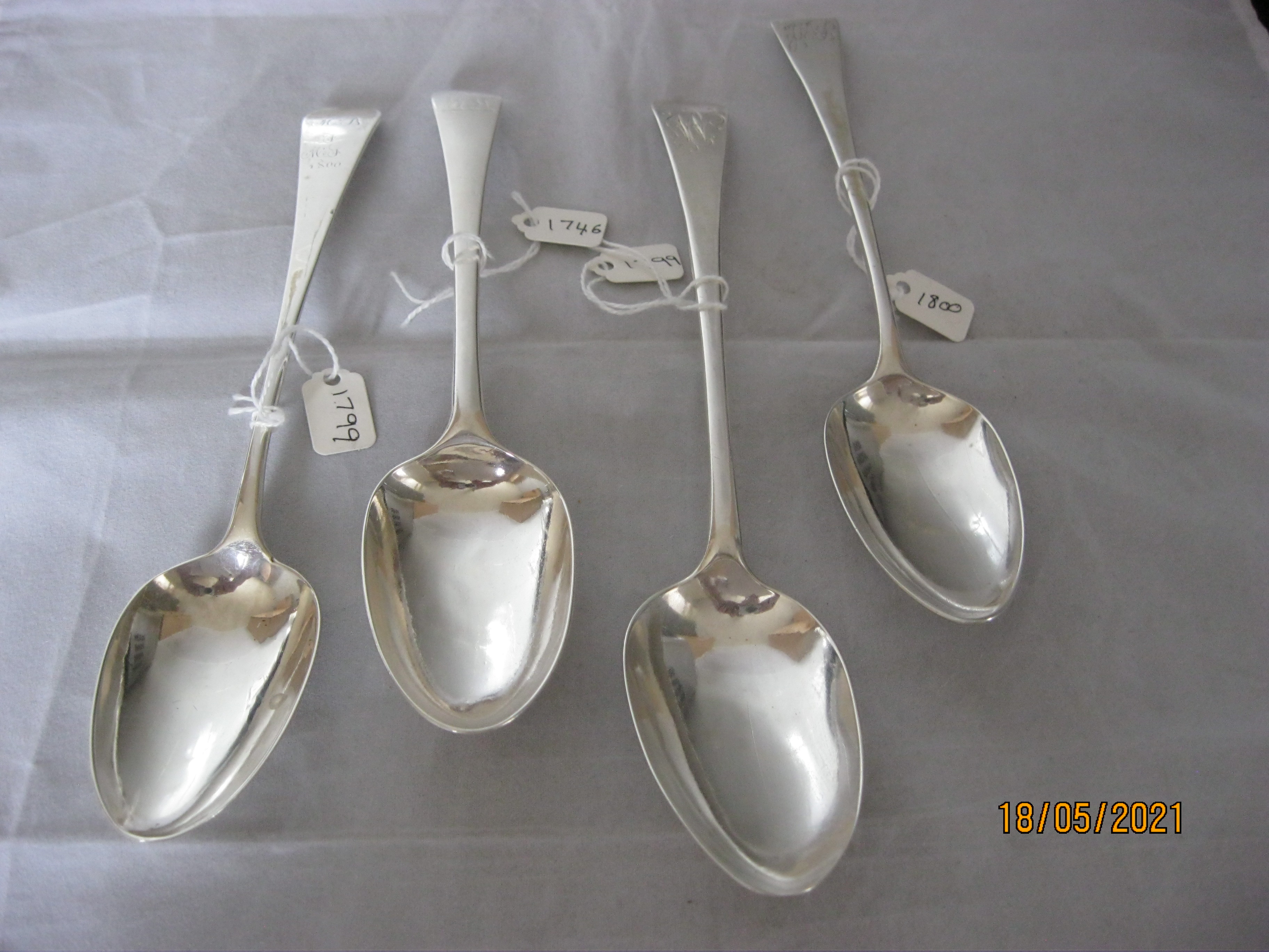 Group Of Four Antique Georgian Sterling Silver Serving / Table Spoons. - Image 2 of 5