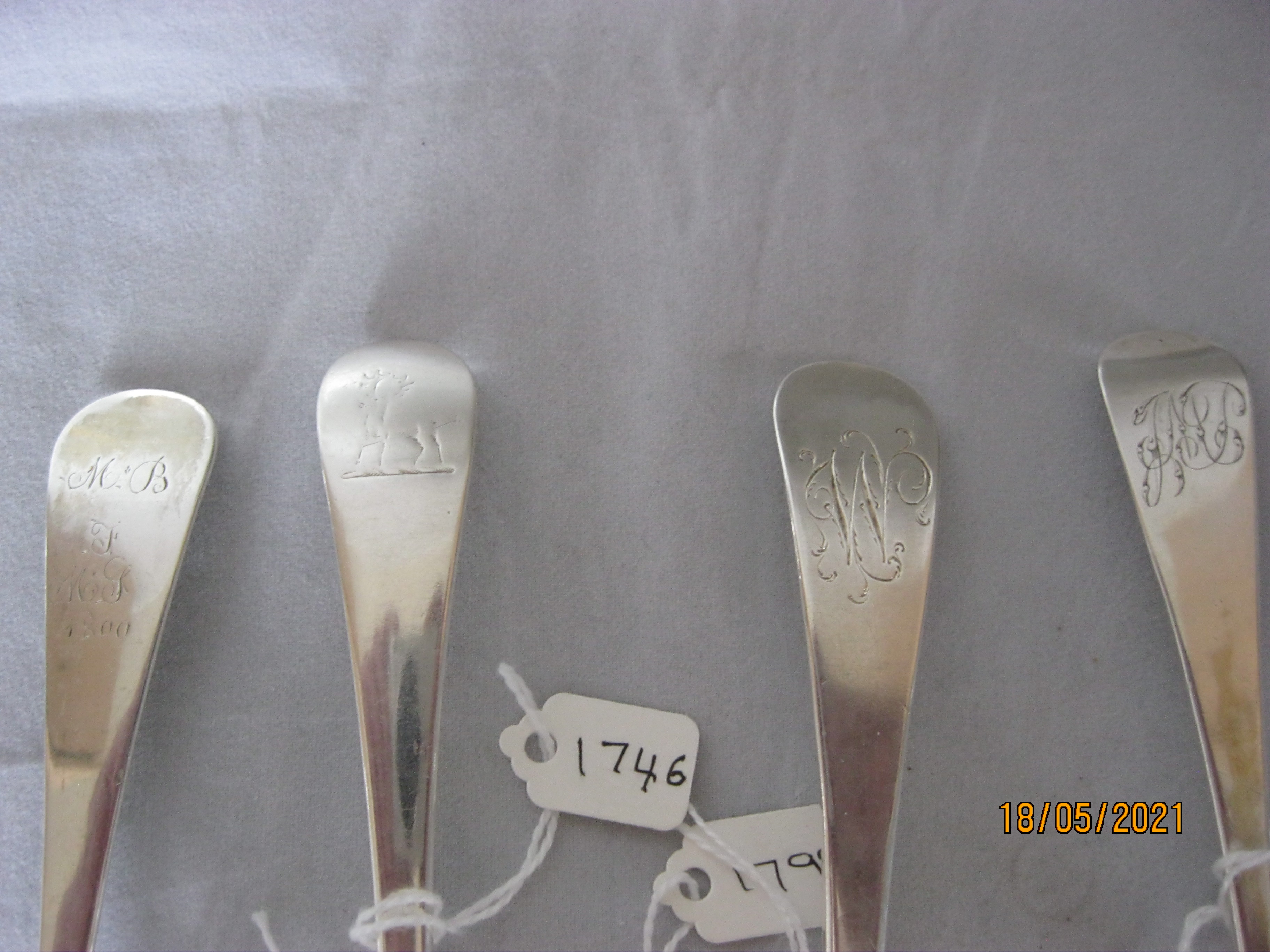 Group Of Four Antique Georgian Sterling Silver Serving / Table Spoons. - Image 3 of 5