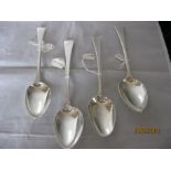 Group Of Four Antique Georgian Sterling Silver Serving / Table Spoons.