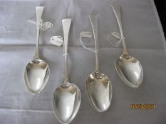 Group Of Four Antique Georgian Sterling Silver Serving / Table Spoons.