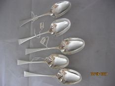 Group Off Five Antique Georgian Sterling Silver Serving / Table Spoons
