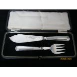 Vintage Sterling Silver Fish / Cake Servers In Case 1929