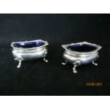 Pair Of Antique Sterling Silver Salt Cauldron With Linings Chester 1909