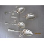 Group Of Four Antique Georgian Sterling Silver Serving / Table Spoons