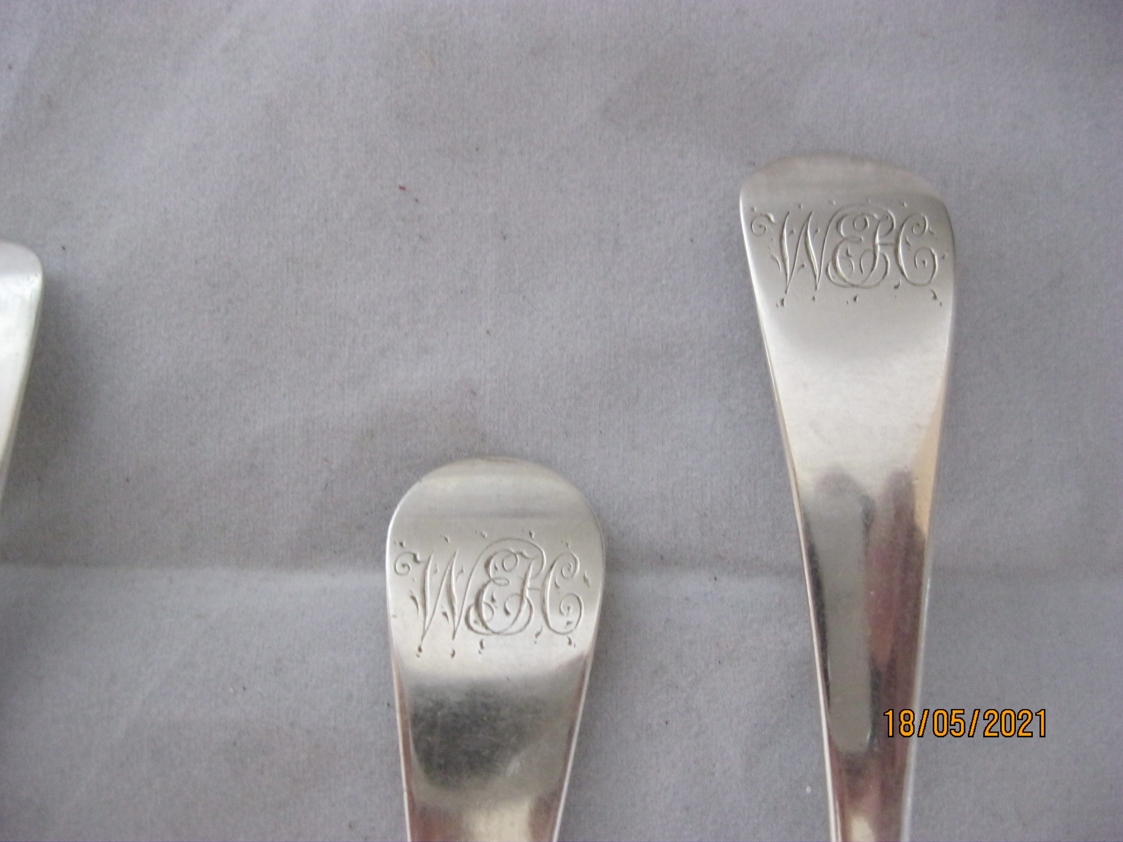 Group Off Seven Antique Georgian Silver Serving / Table Spoons - Image 2 of 6