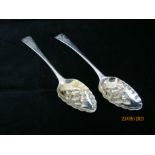 Pair Of Antique Sterling Silver Georgian Berry Spoons 1791 London