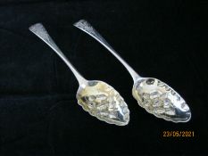 Pair Of Antique Sterling Silver Georgian Berry Spoons 1791 London