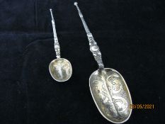 Two Edwardian Sterling Silver & Gilt Anointing Spoons 1901 London