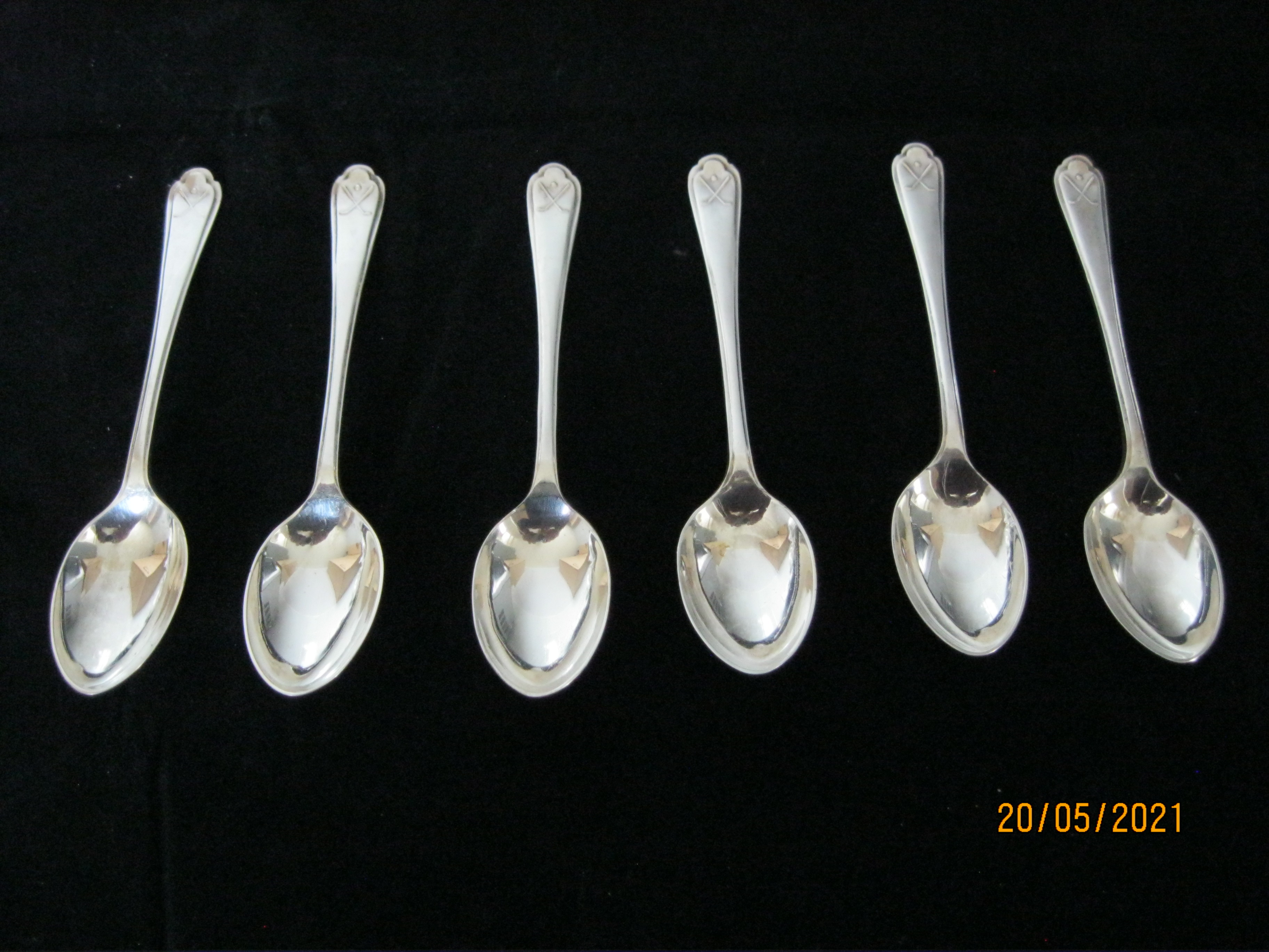 Vintage Case Set Six Silver Golf Pattern Tea Spoons 1933 - Image 2 of 7