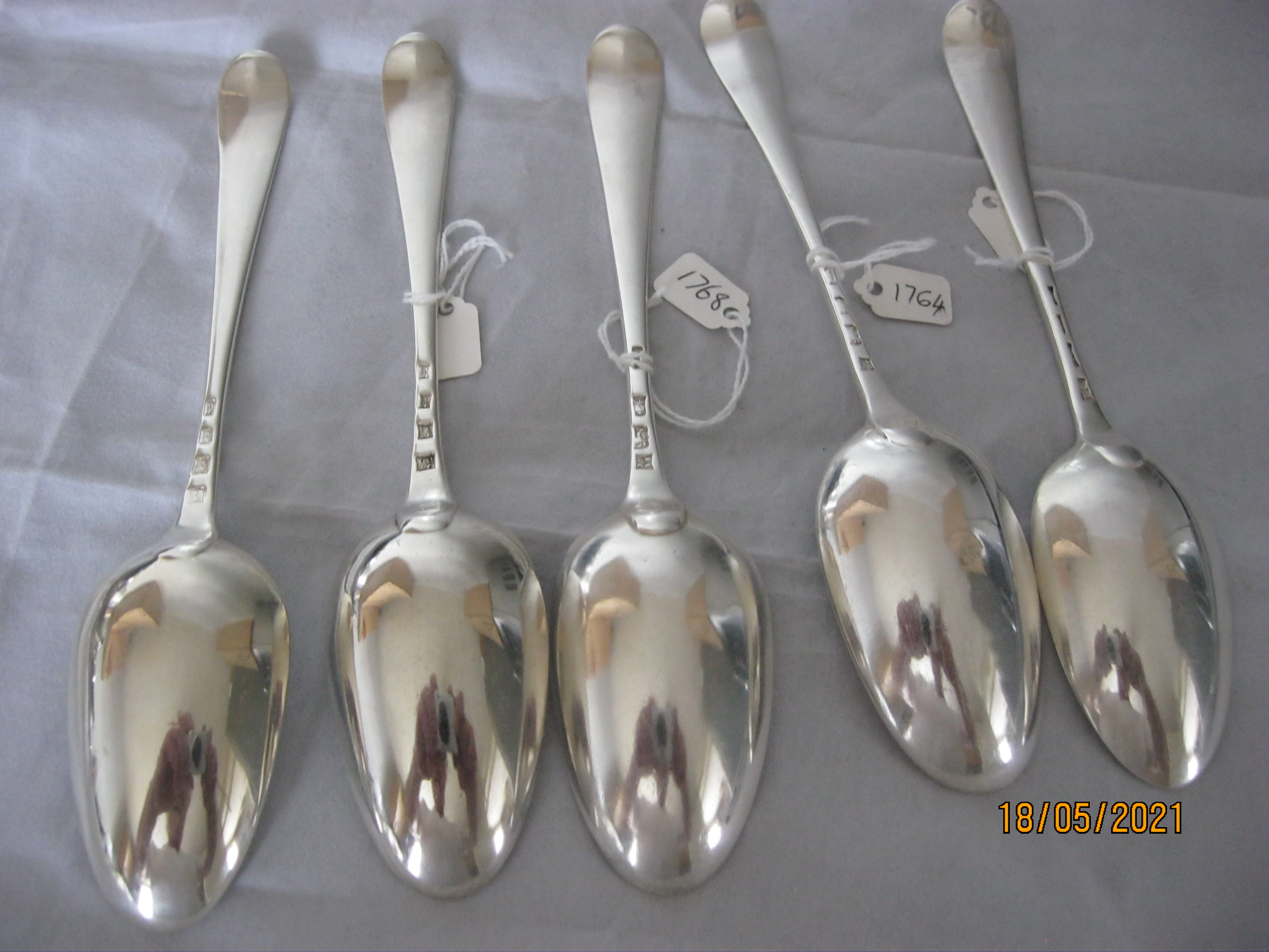 Group Off Five Antique Georgian Sterling Silver Serving / Table Spoons - Image 3 of 5