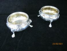 Pair Of Antique Embossed sterling silver Salt cauldron London 1875