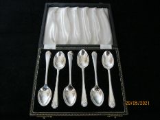 Vintage Case Set Six Silver Golf Pattern Tea Spoons 1933