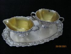 Vintage White Metal & Gilt Sugar Bowl ,Creamer & Tray Made In Japan