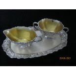 Vintage White Metal & Gilt Sugar Bowl ,Creamer & Tray Made In Japan