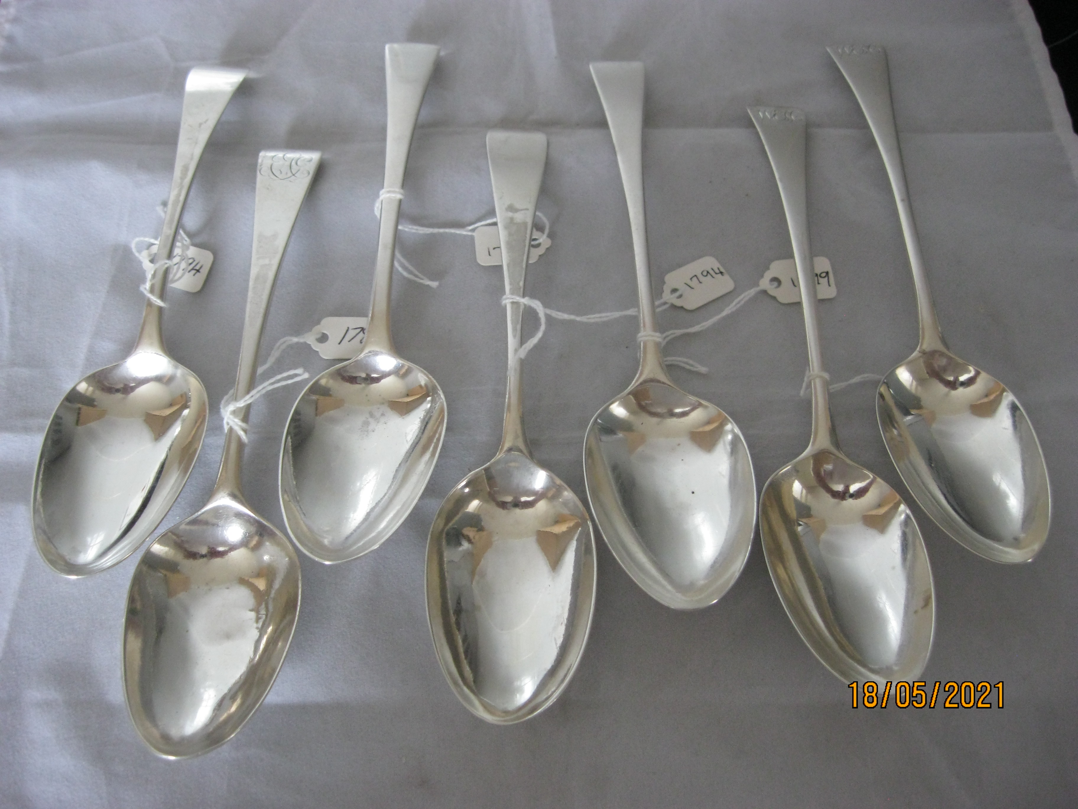 Group Off Seven Antique Georgian Silver Serving / Table Spoons