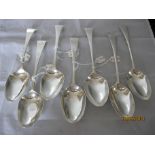 Group Off Seven Antique Georgian Silver Serving / Table Spoons