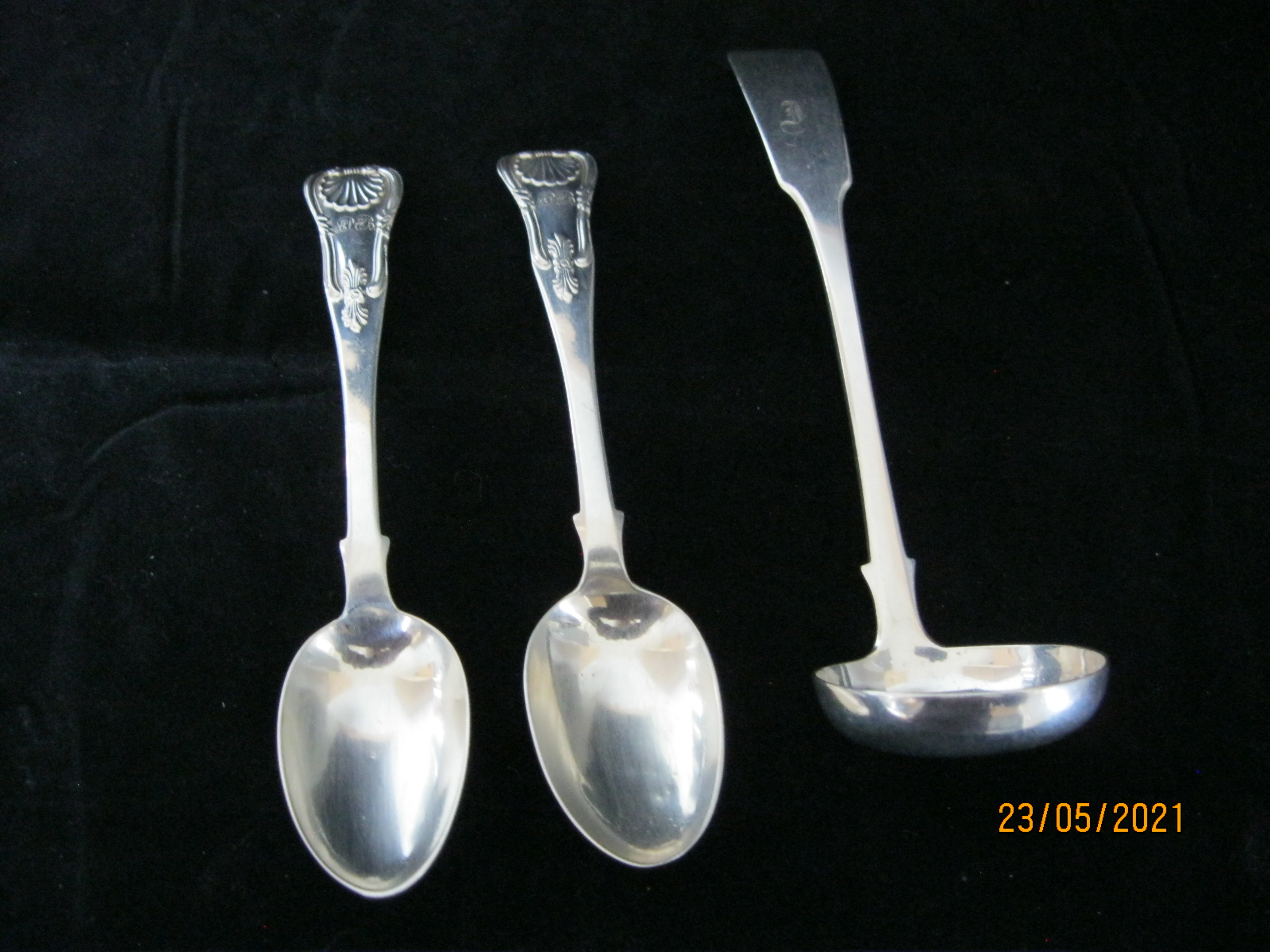 Pair Of Antique Scottish Silver Teaspoons & Scottish Silver Toddy Lade