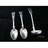 Pair Of Antique Scottish Silver Teaspoons & Scottish Silver Toddy Lade