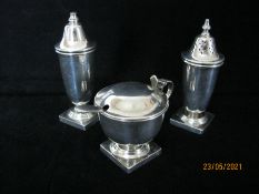 Vintage sterling Silver Three Piece Cruet Set 1958