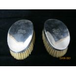 Pair Of Silver Coat Brushes & Comb In Leather Case 1925 Birmingham