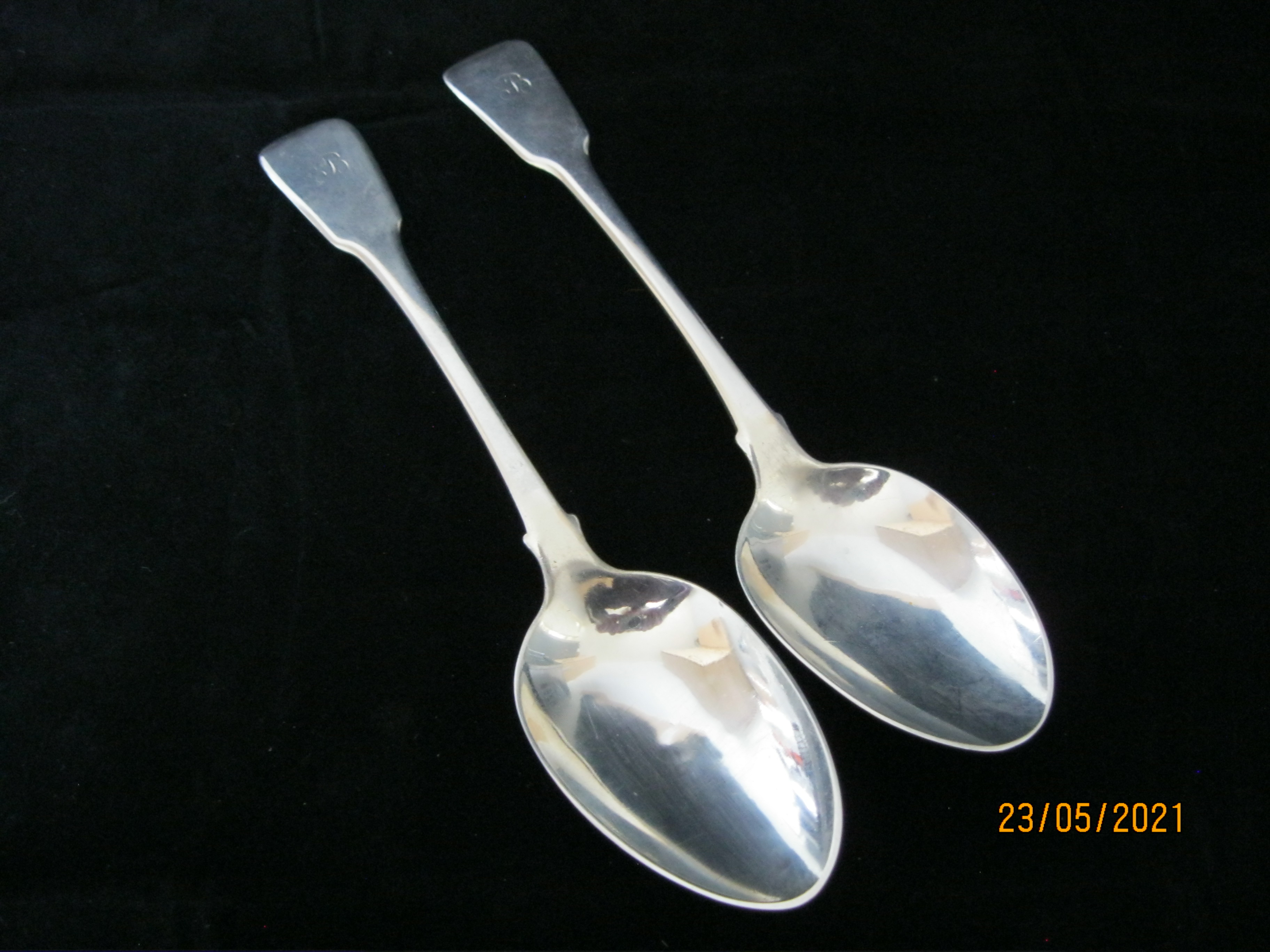 Pair Antique Georgian Sterling Silver Table / Serving Spoons 1814 London - Image 5 of 5
