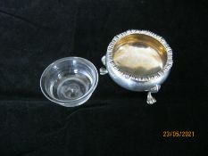 Antique Sterling Silver Salt Cauldron With Lining & Small Silver Pin Tray .