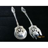 Pair Of Antique Sterling Silver Salad Servers