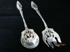 Pair Of Antique Sterling Silver Salad Servers