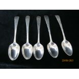 Set Of Five Antique Georgian Sterling Silver Tea Spoons 1790 London