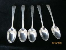 Set Of Five Antique Georgian Sterling Silver Tea Spoons 1790 London