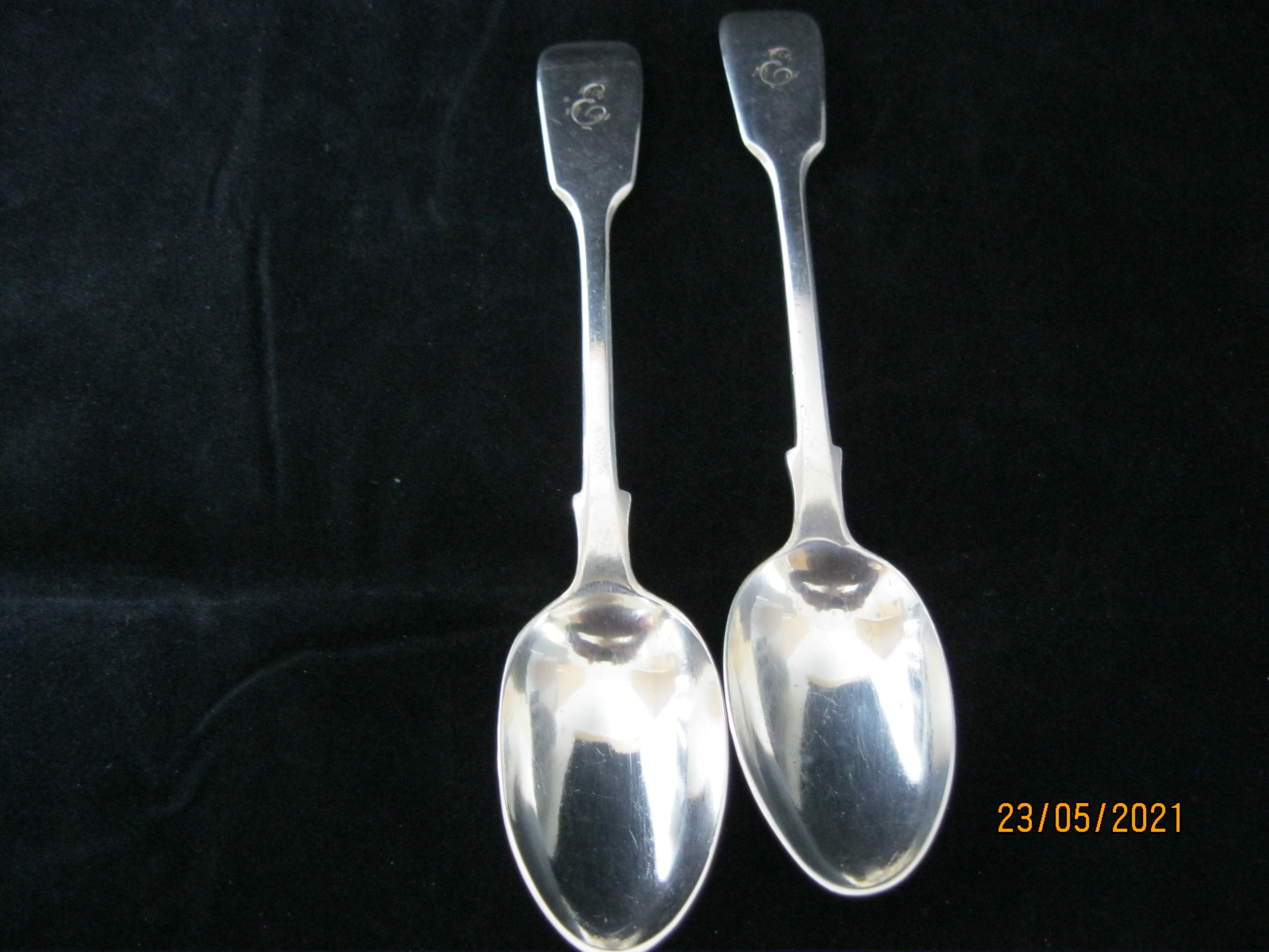 Matching Pair Of Antique Victorian Sterling Silver Teaspoons 1870 London