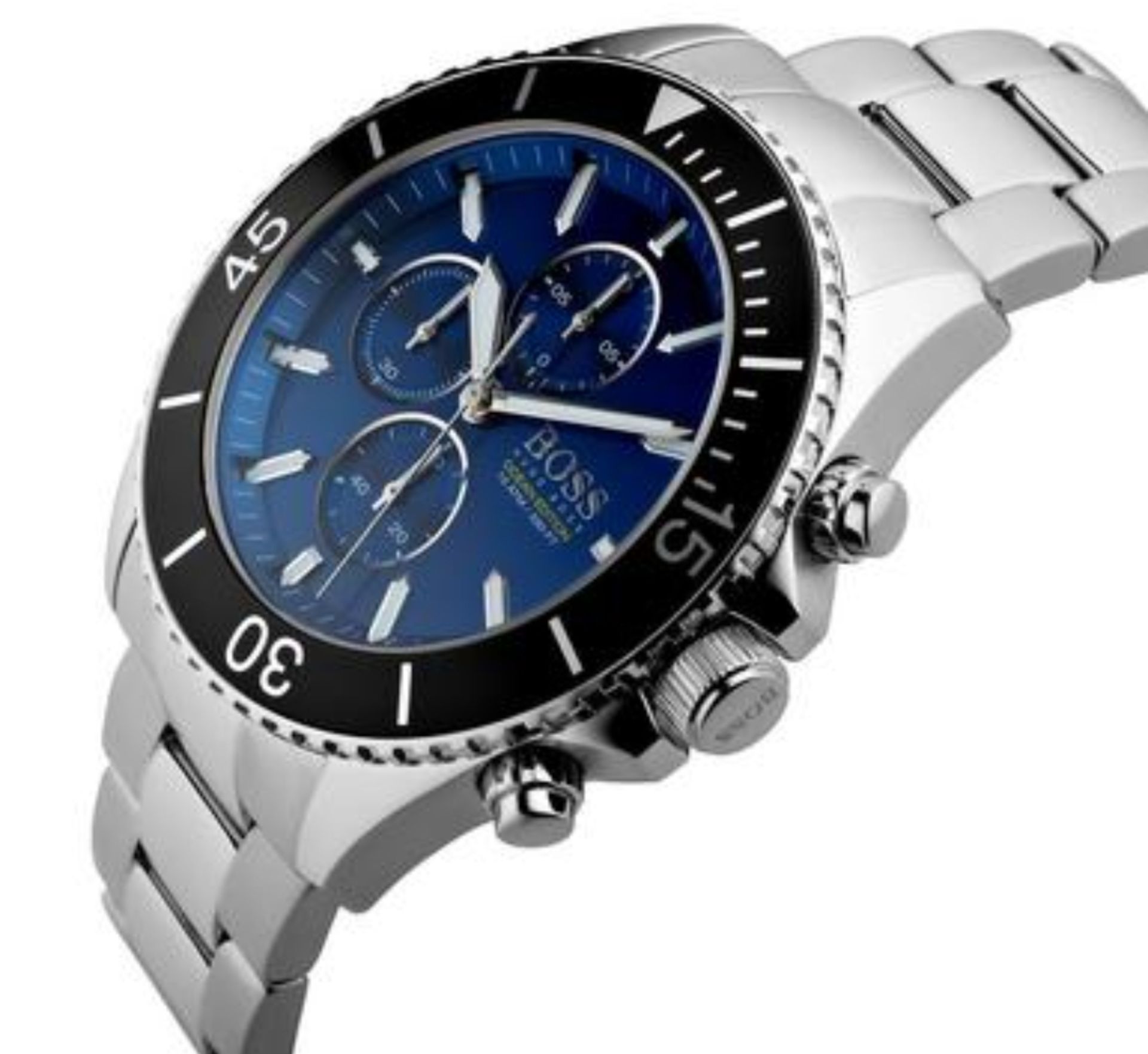Hugo Boss 1513704 Men's Ocean Edition Blue Dial Silver Bracelet Chronograph Watch - Image 2 of 6
