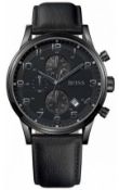 Hugo Boss 1512567 Men's Aeroliner Black Dial Black Leather Strap Chronograph Watch  Model: HB