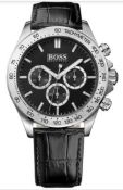 Hugo Boss 1513178 Men's Ikon Black Leather Strap Quartz Chronograph Watch  Model: HB 1513178.Case: